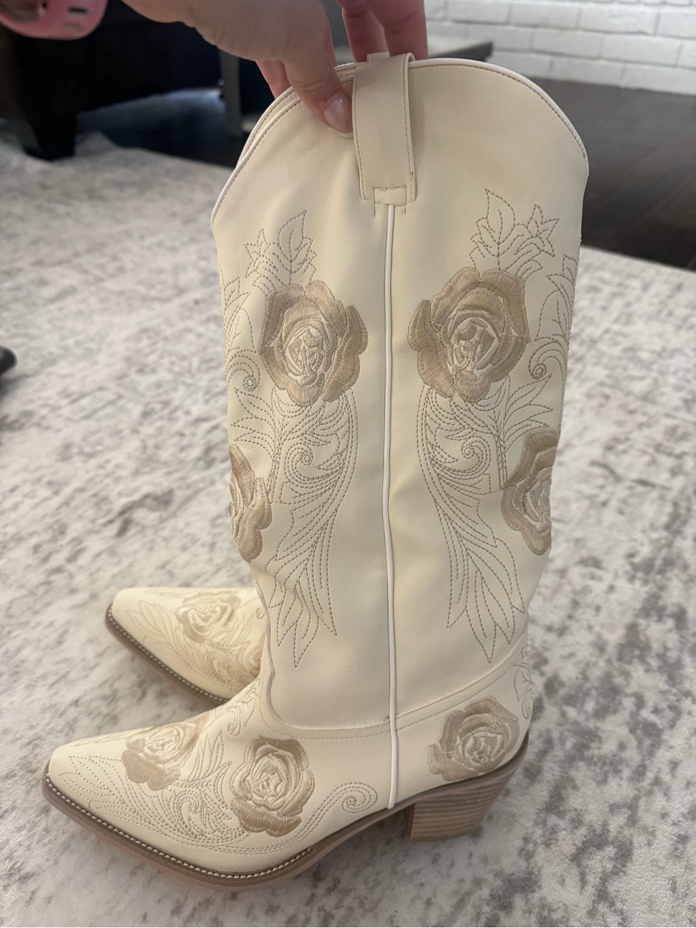 Altar'd State Cream Floral Embroidered Western Knee-High Boots
